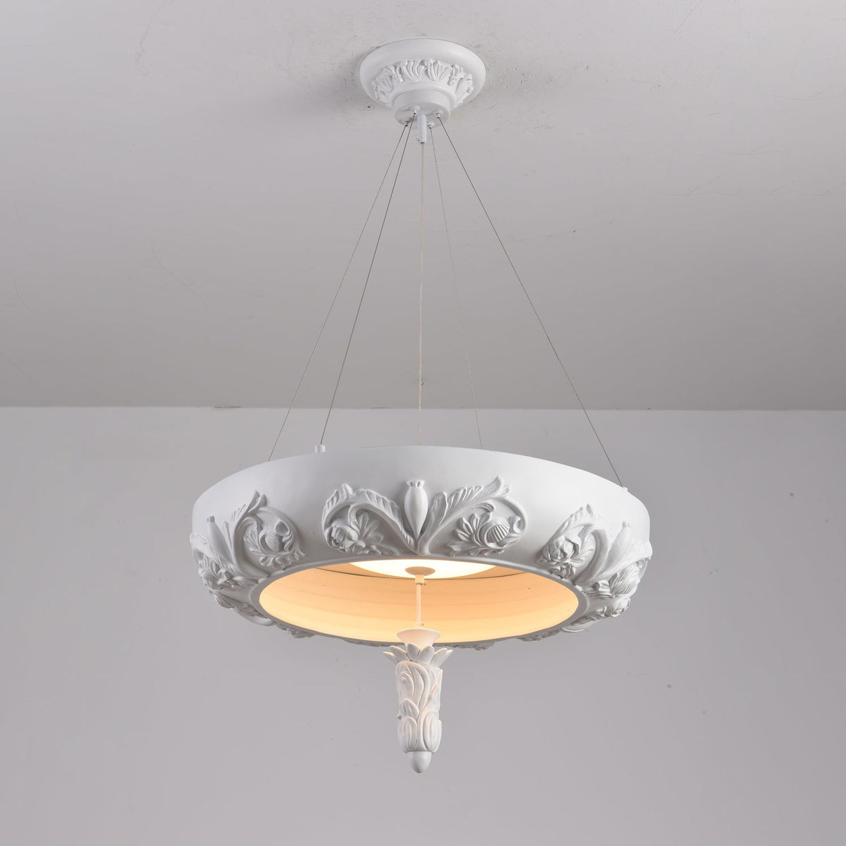 Artisan Carved Plaster Chandelier with Integrated LED – Modern Elegance for Dining and Living Spaces