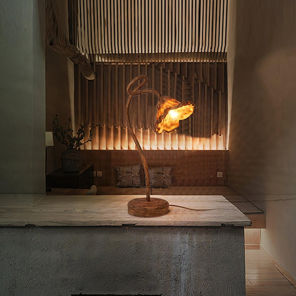 Lotus Leaf Resin Table Lamp with Warm Ambient Glow for Bedside and Living Room
