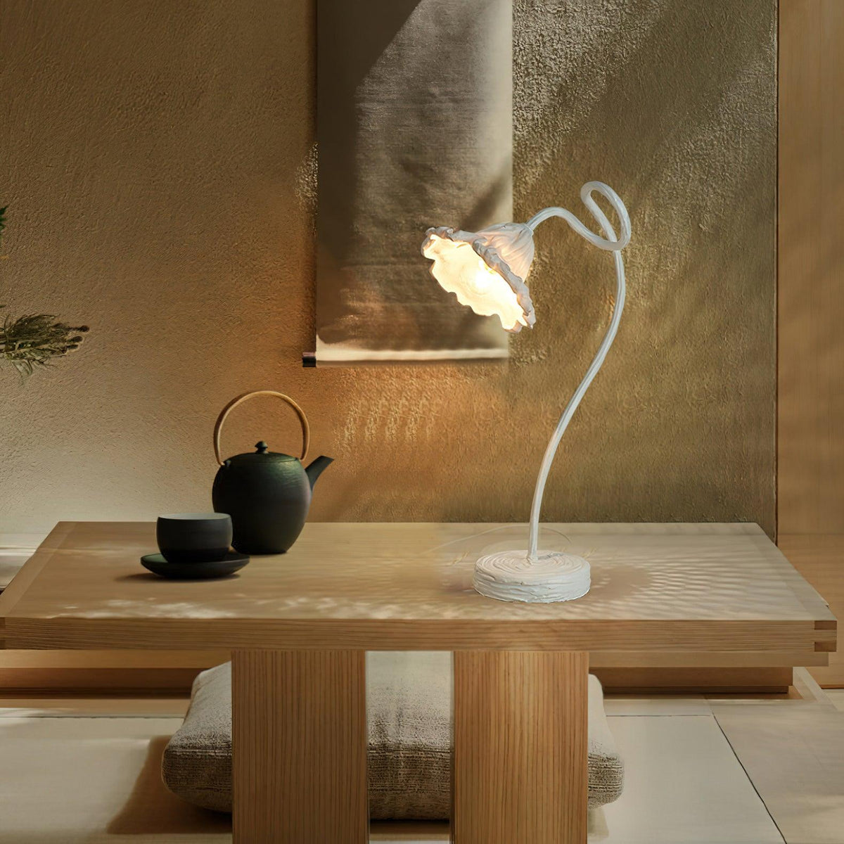 Lotus Leaf Resin Table Lamp with Warm Ambient Glow for Bedside and Living Room