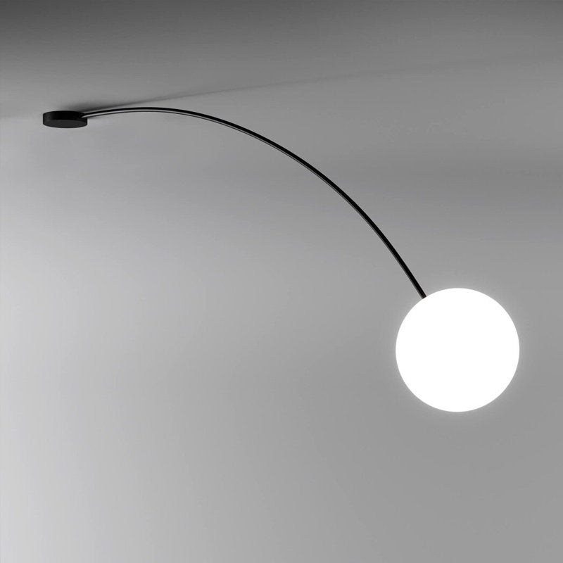 Arvella Arc Wall Sconce in Black with Opal Glass Shade