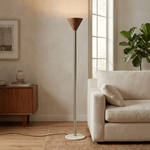 Arven Cone Floor Lamp – Sculptural Wood & Metal Standing Light for Modern Interiors