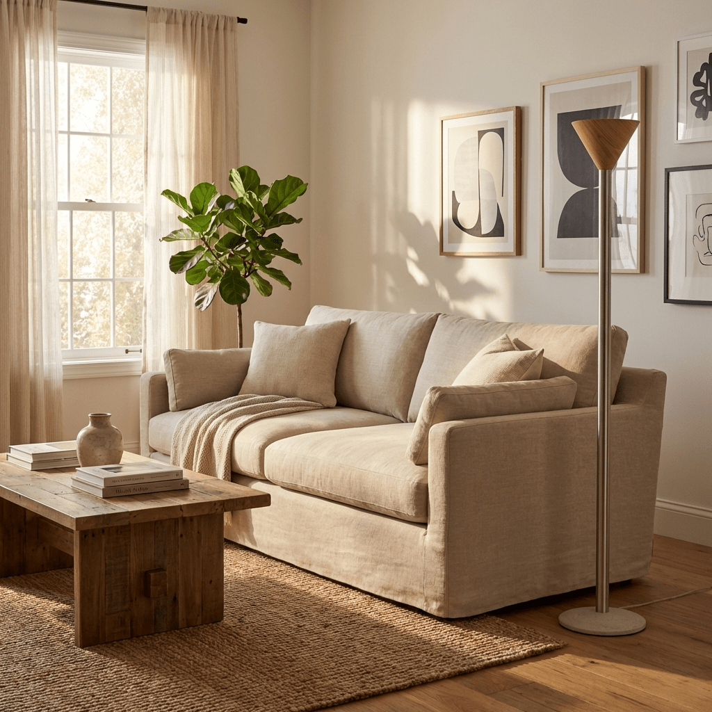 Arven Cone Floor Lamp – Sculptural Wood & Metal Standing Light for Modern Interiors