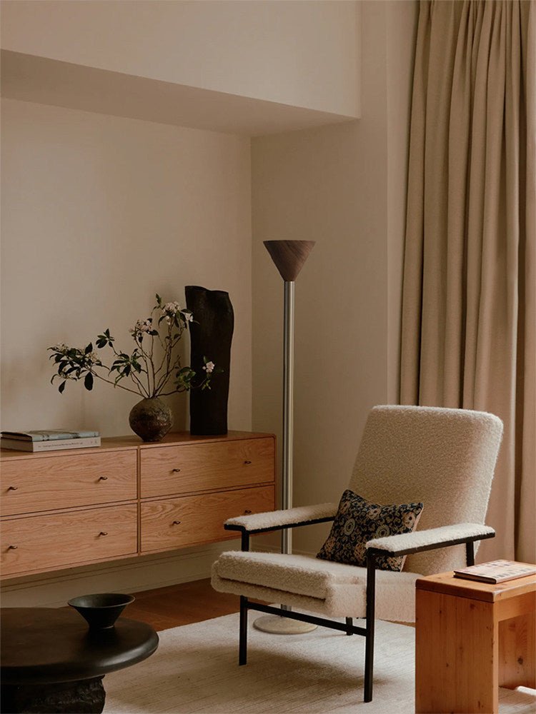 Arven Cone Floor Lamp – Sculptural Wood & Metal Standing Light for Modern Interiors