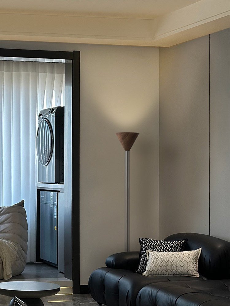 Arven Cone Floor Lamp – Sculptural Wood & Metal Standing Light for Modern Interiors
