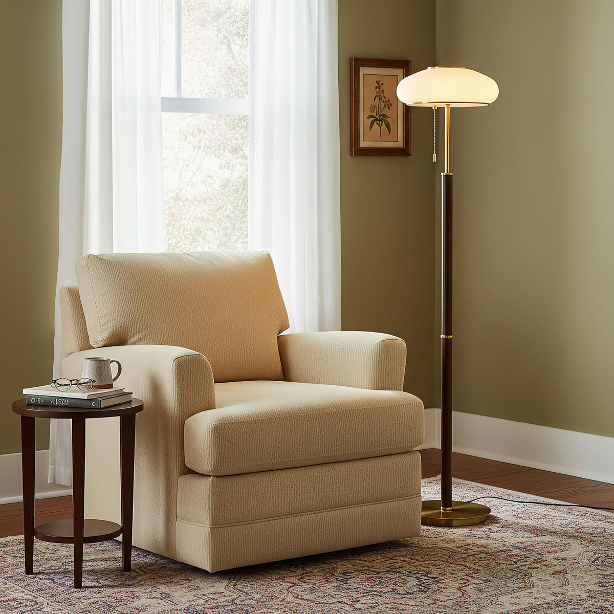 Arvia Floor Lamp – Modern Walnut Wood & Brass Standing Light