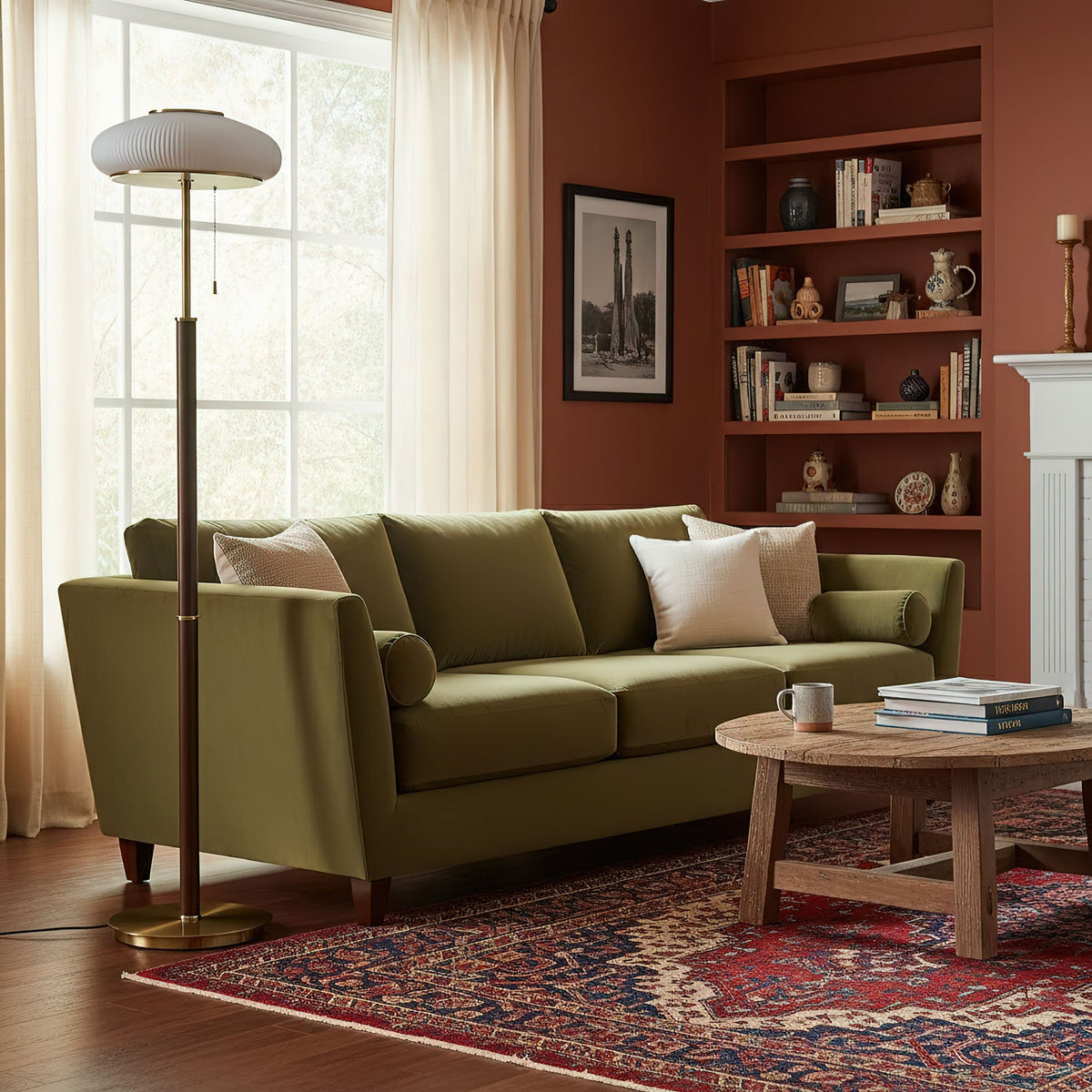 Arvia Floor Lamp – Modern Walnut Wood & Brass Standing Light