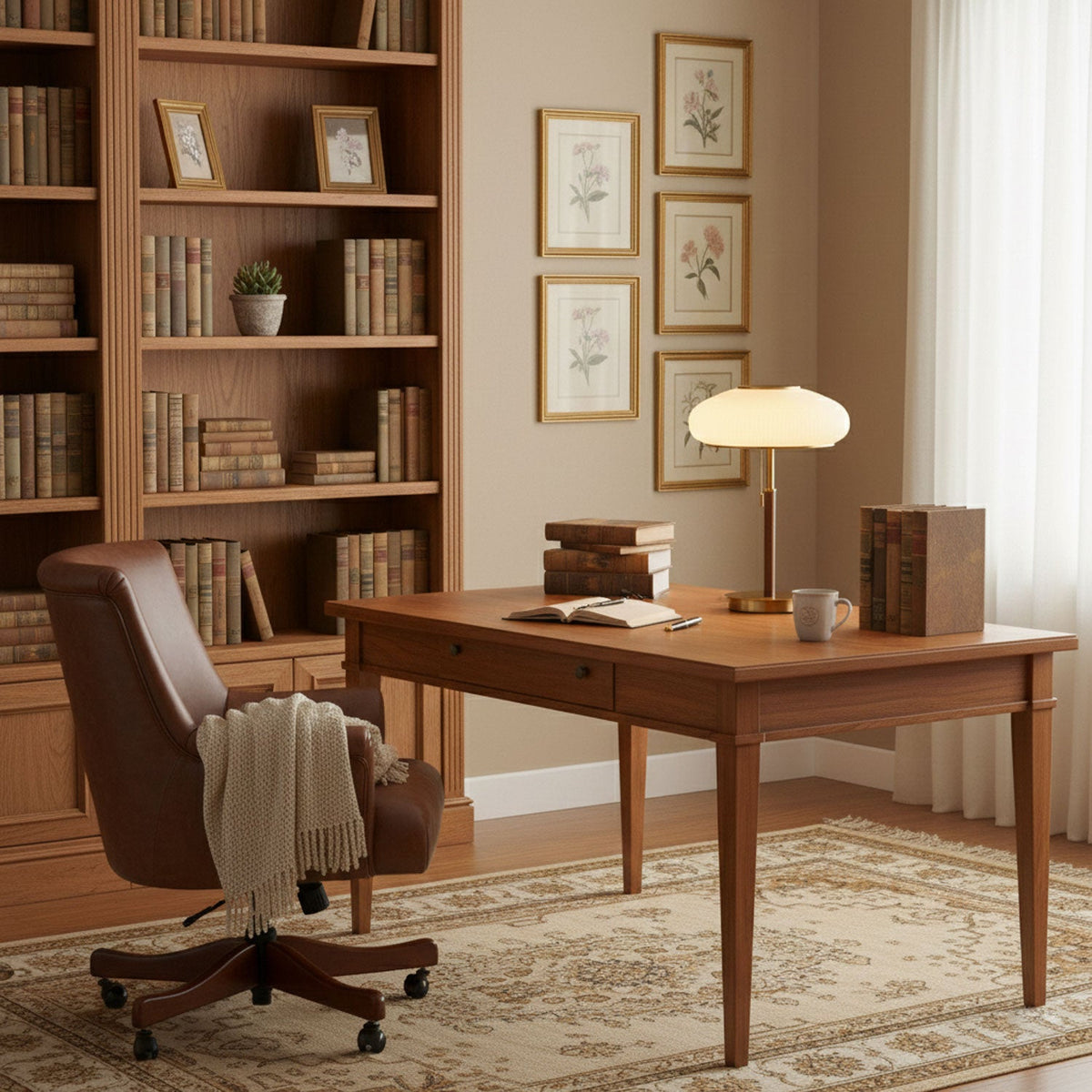 Arvia Table Lamp in Walnut and Brass with Ribbed Glass Shade