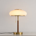 Arvia Table Lamp in Walnut and Brass with Ribbed Glass Shade