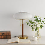 Arvia Table Lamp in Walnut and Brass with Ribbed Glass Shade