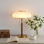 Arvia Table Lamp in Walnut and Brass with Ribbed Glass Shade