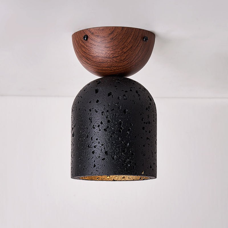 Arvilo Black Travertine Ceiling Lamp with Walnut Mount