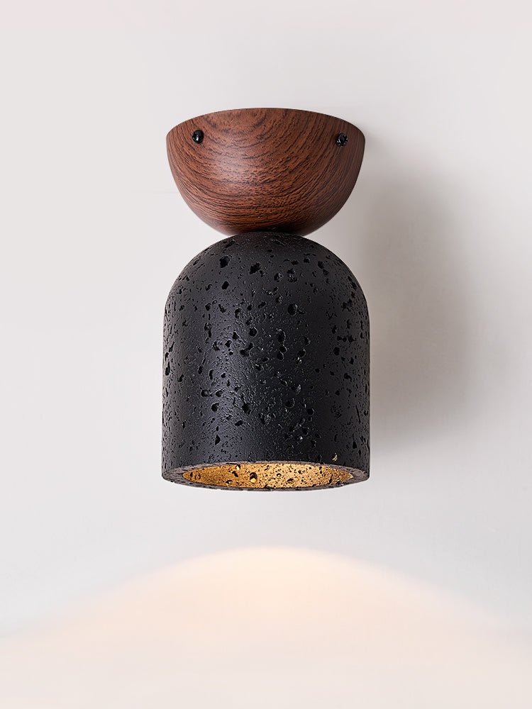 Arvilo Black Travertine Ceiling Lamp with Walnut Mount