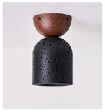 Arvilo Black Travertine Ceiling Lamp with Walnut Mount