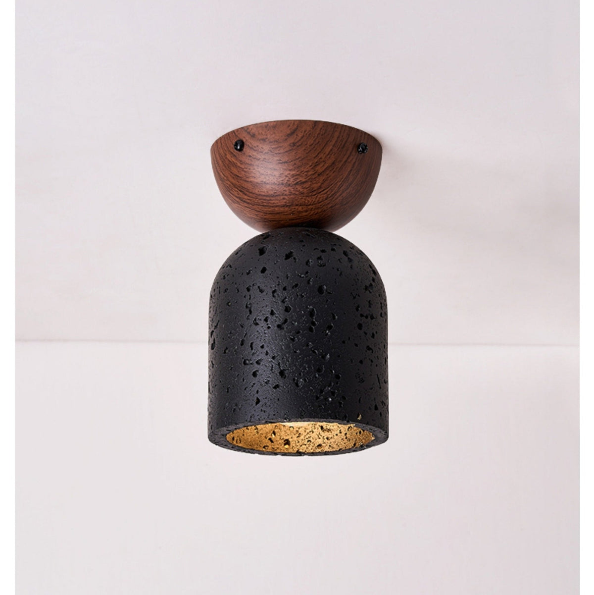 Arvilo Black Travertine Ceiling Lamp with Walnut Mount