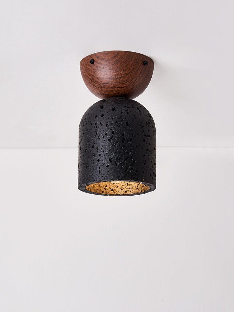 Arvilo Black Travertine Ceiling Lamp with Walnut Mount