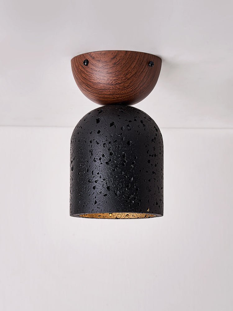 Arvilo Black Travertine Ceiling Lamp with Walnut Mount