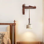Arvilo Travertine Wall Sconce with Walnut Handle – Modern Bedside Lamp