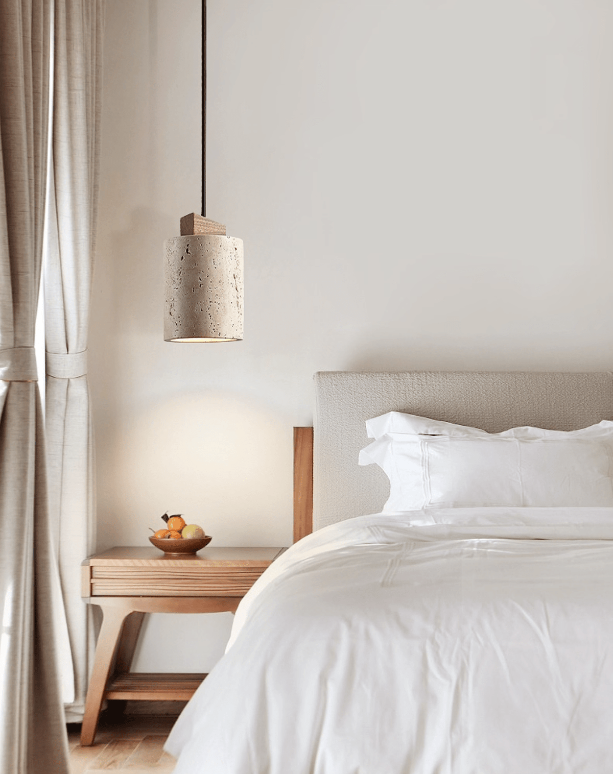 Arvo Cylinder Pendant Light in Natural Travertine and Wood