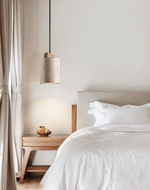 Arvo Cylinder Pendant Light in Natural Travertine and Wood