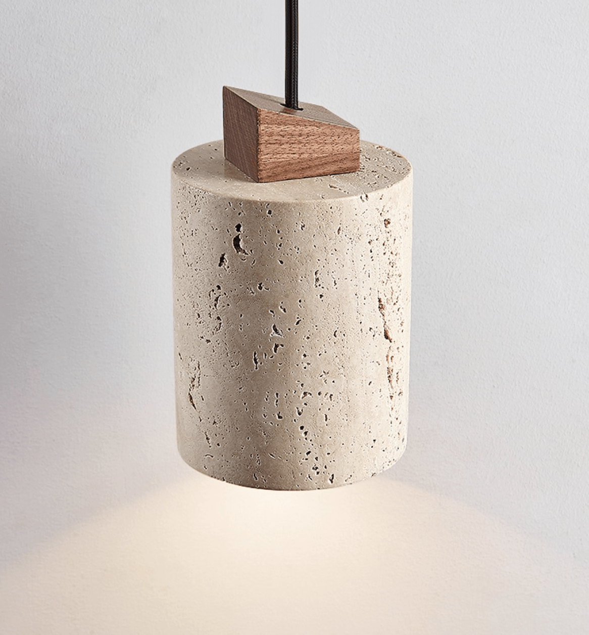 Arvo Cylinder Pendant Light in Natural Travertine and Wood