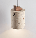 Arvo Cylinder Pendant Light in Natural Travertine and Wood