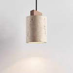 Arvo Cylinder Pendant Light in Natural Travertine and Wood