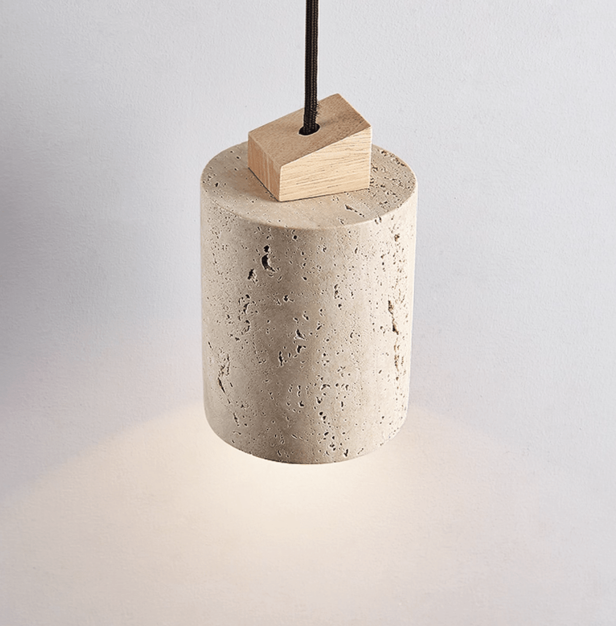 Arvo Cylinder Pendant Light in Natural Travertine and Wood