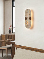 Arvyn Wall Sconce in Natural Travertine with Walnut Accents