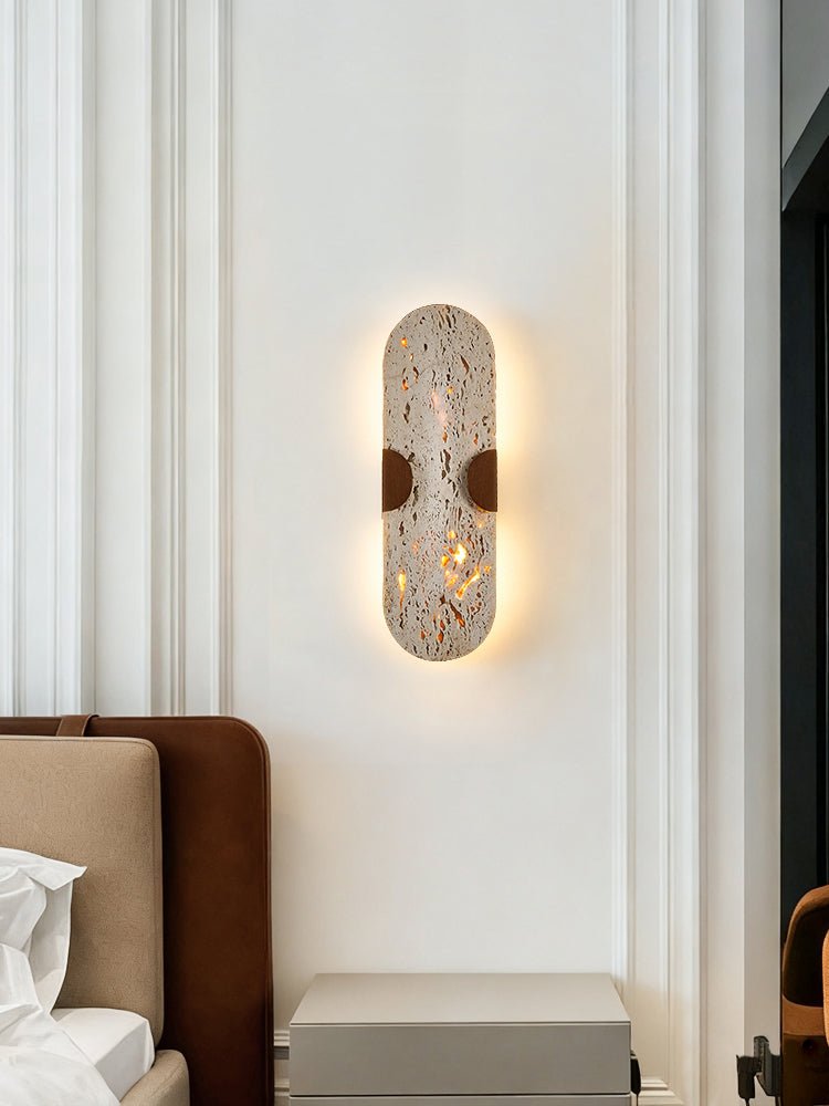 Arvyn Wall Sconce in Natural Travertine with Walnut Accents