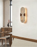 Arvyn Wall Sconce in Natural Travertine with Walnut Accents
