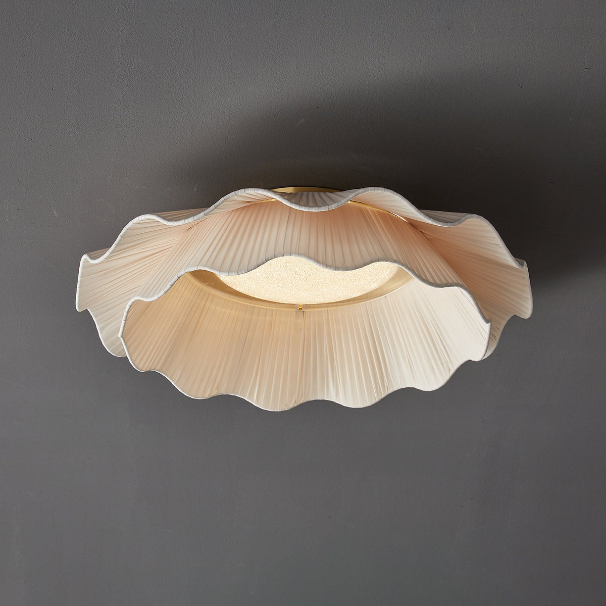 Arwen Fabric Wave Ceiling Light – Modern Flush Mount with Brass Accents