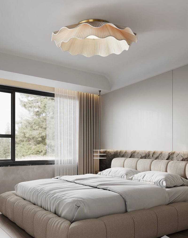Arwen Fabric Wave Ceiling Light – Modern Flush Mount with Brass Accents
