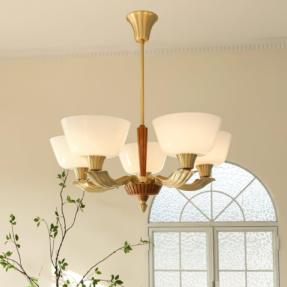 Ascher Modern Brass Glass Chandelier for Dining Room and Living Room