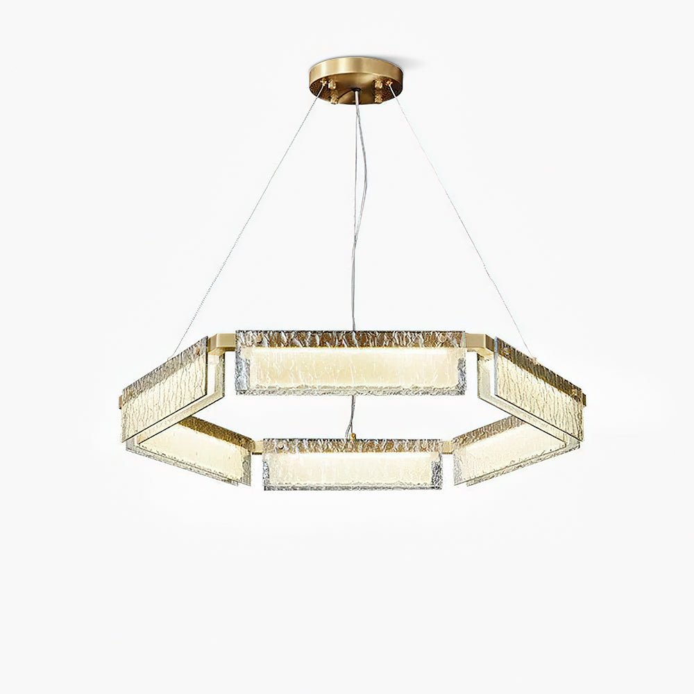 Asner Hexagonal LED Chandelier in Polished Brass and Glass