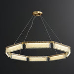 Asner Hexagonal LED Chandelier in Polished Brass and Glass