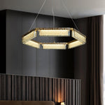 Asner Hexagonal LED Chandelier in Polished Brass and Glass
