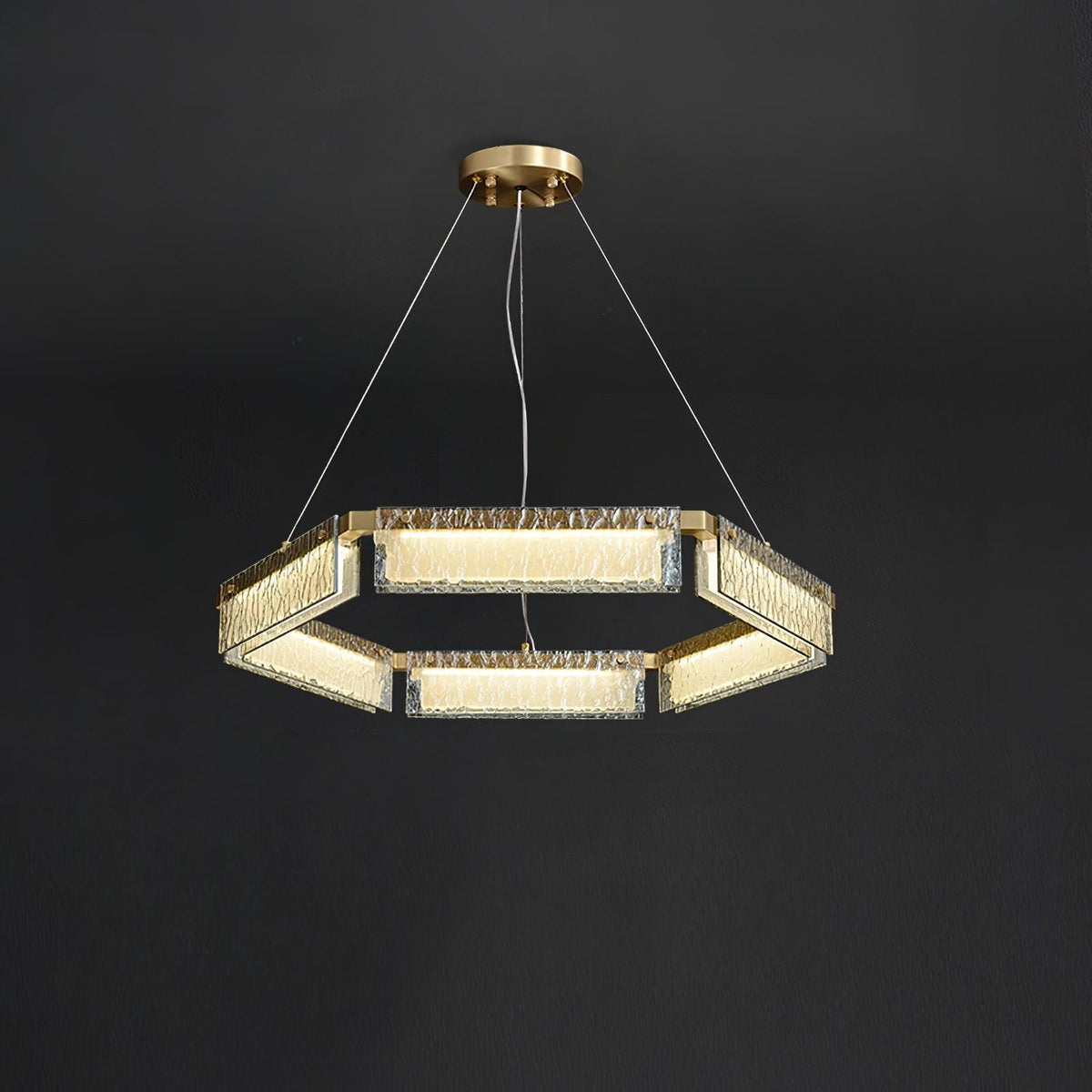 Asner Hexagonal LED Chandelier in Polished Brass and Glass