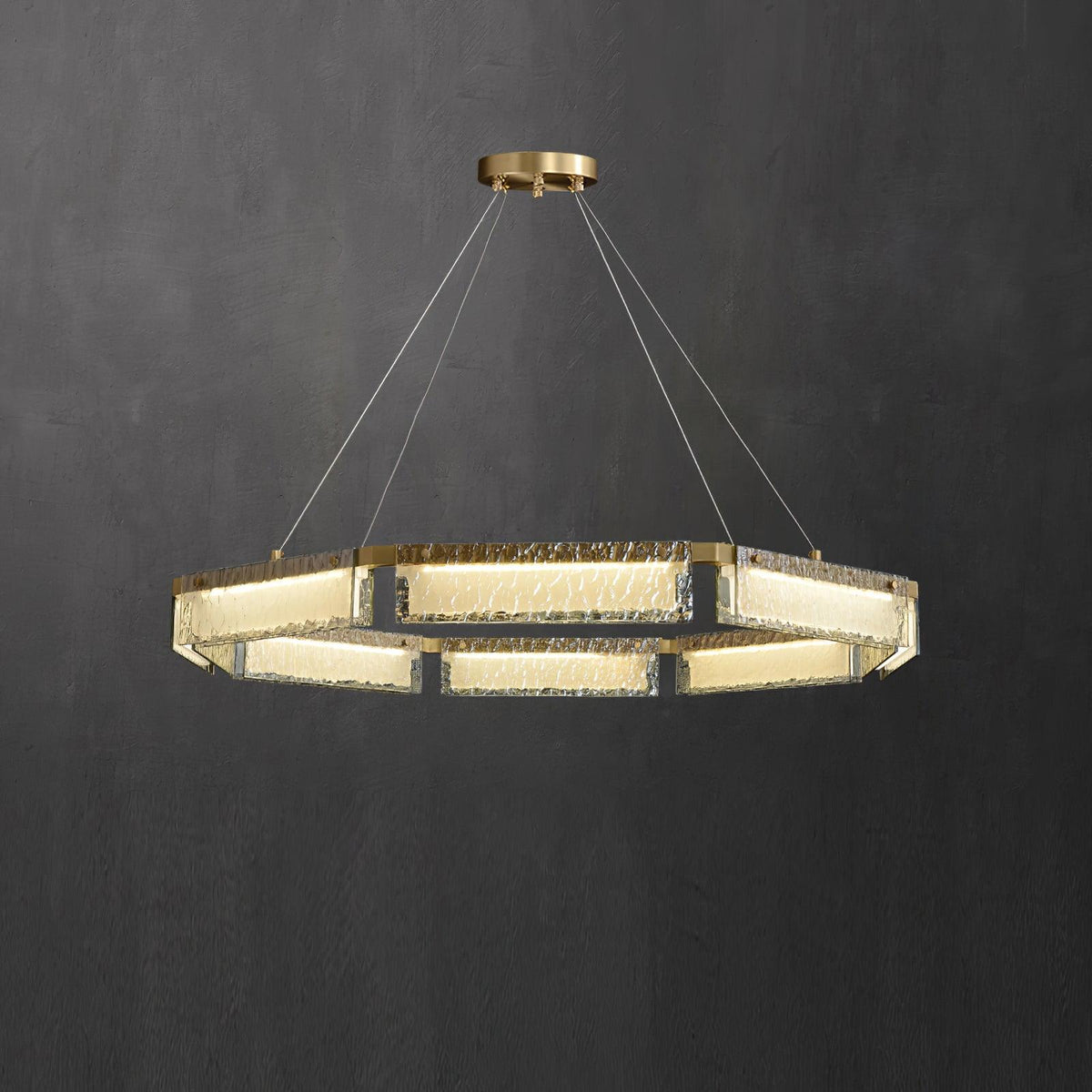 Asner Hexagonal LED Chandelier in Polished Brass and Glass