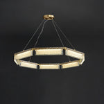 Asner Hexagonal LED Chandelier in Polished Brass and Glass