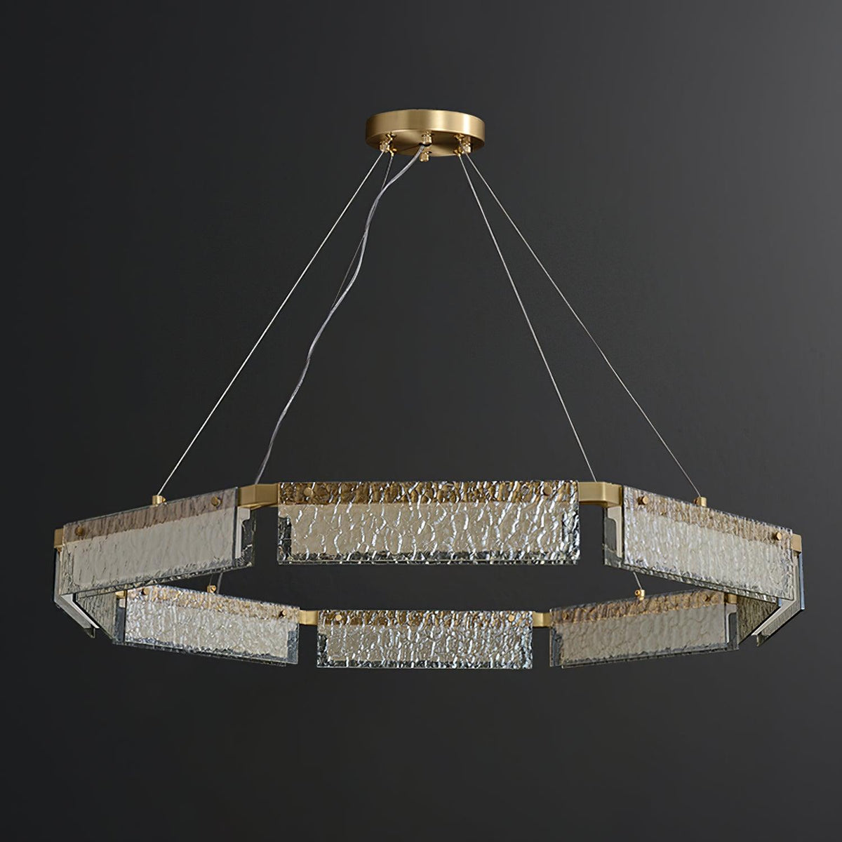 Asner Hexagonal LED Chandelier in Polished Brass and Glass