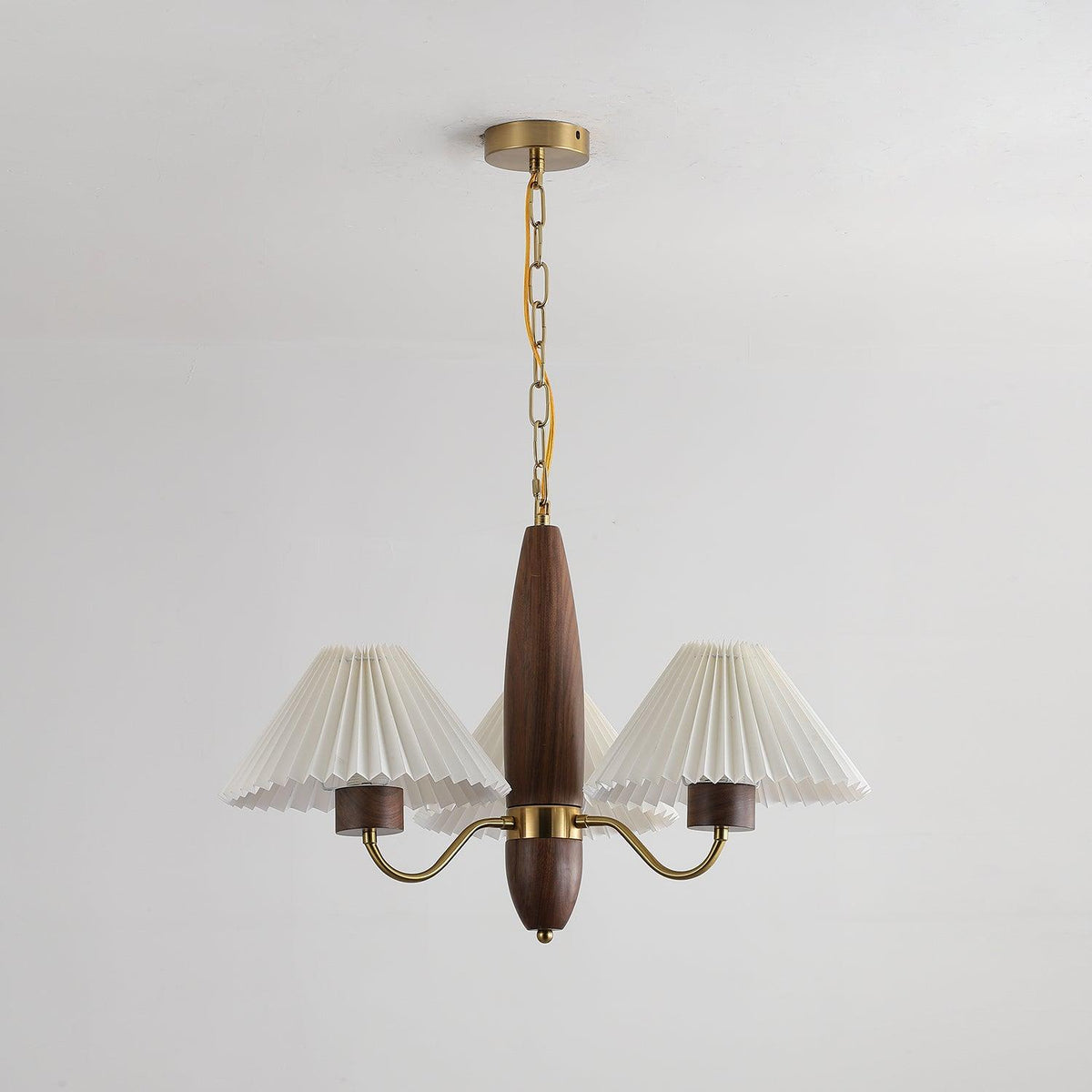 Asquith Modern Walnut and Copper Chandelier with Pleated Shades