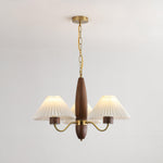 Asquith Modern Walnut and Copper Chandelier with Pleated Shades