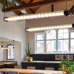 Linear Glass Chandelier with Integrated LED – Modern Kitchen Island Lighting