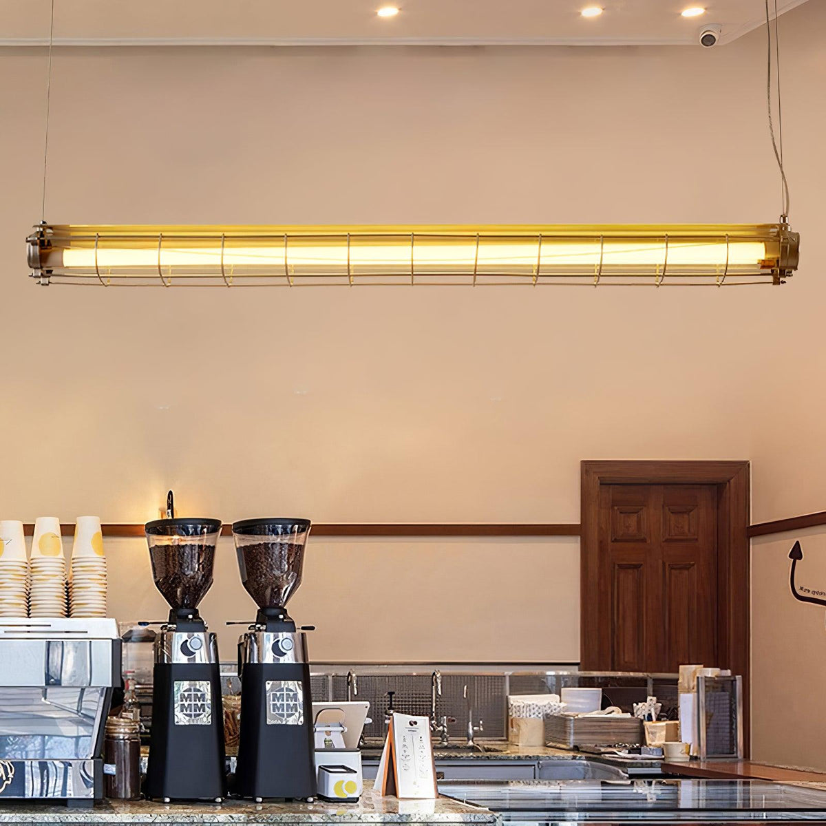 Linear Glass Chandelier with Integrated LED – Modern Kitchen Island Lighting
