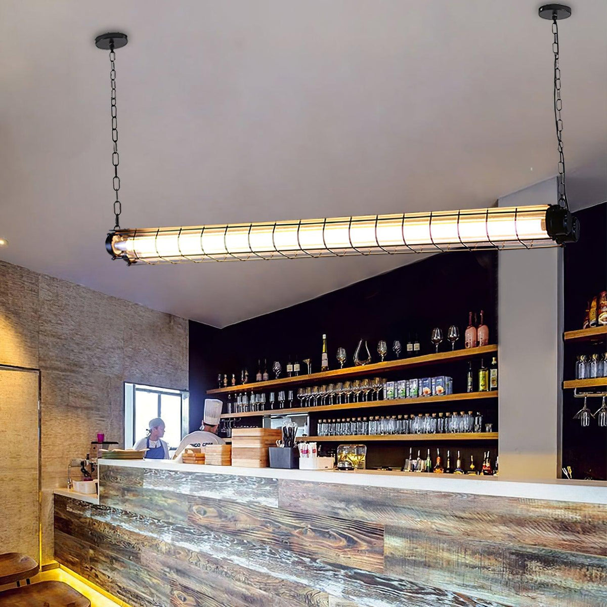 Linear Glass Chandelier with Integrated LED – Modern Kitchen Island Lighting
