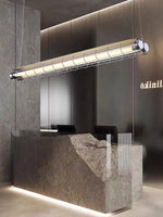 Linear Glass Chandelier with Integrated LED – Modern Kitchen Island Lighting