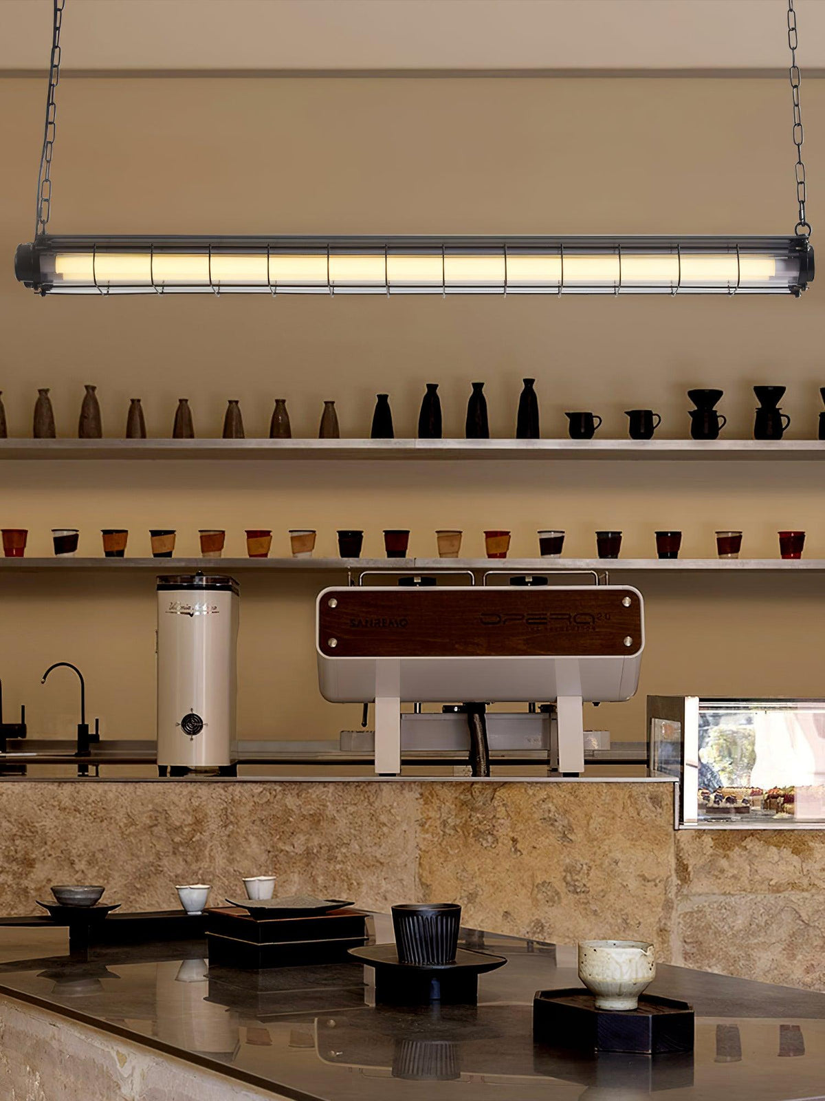 Linear Glass Chandelier with Integrated LED – Modern Kitchen Island Lighting
