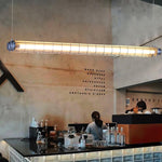 Linear Glass Chandelier with Integrated LED – Modern Kitchen Island Lighting
