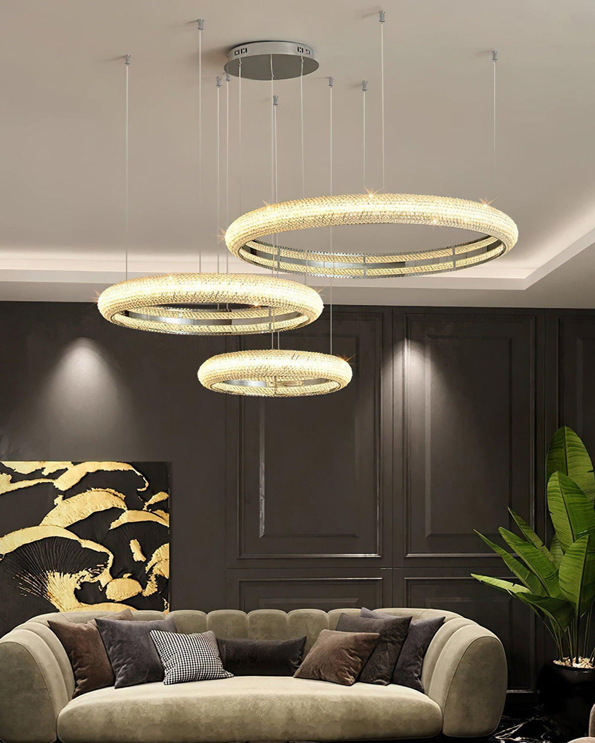 Asscher Ring Crystal LED Chandelier, Modern Luxury Ceiling Light