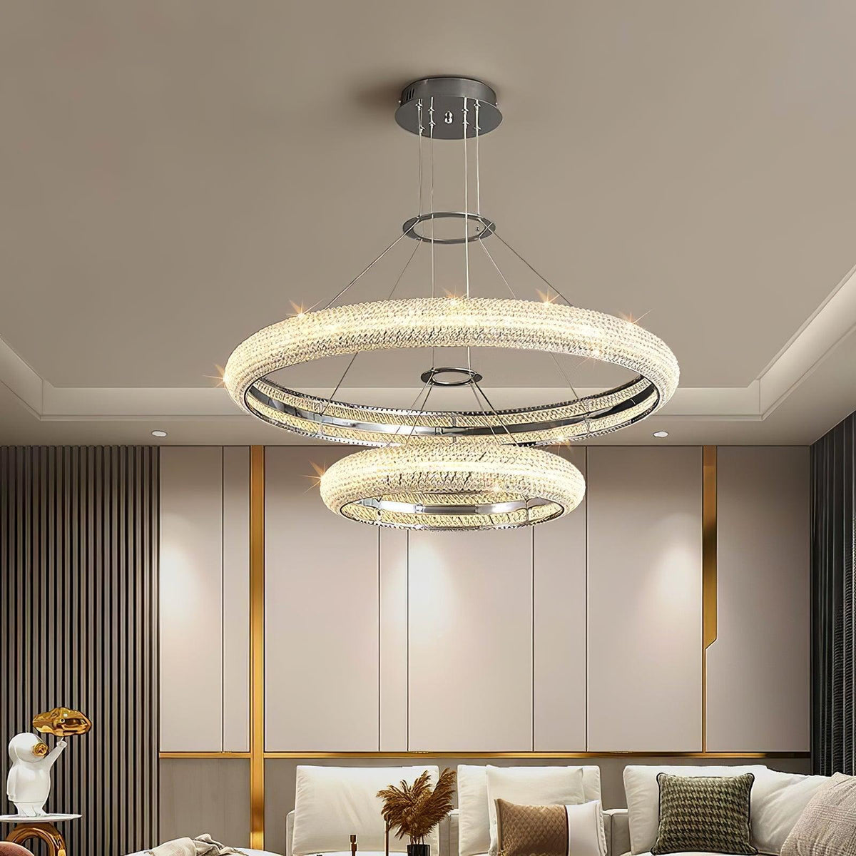 Asscher Ring Crystal LED Chandelier, Modern Luxury Ceiling Light